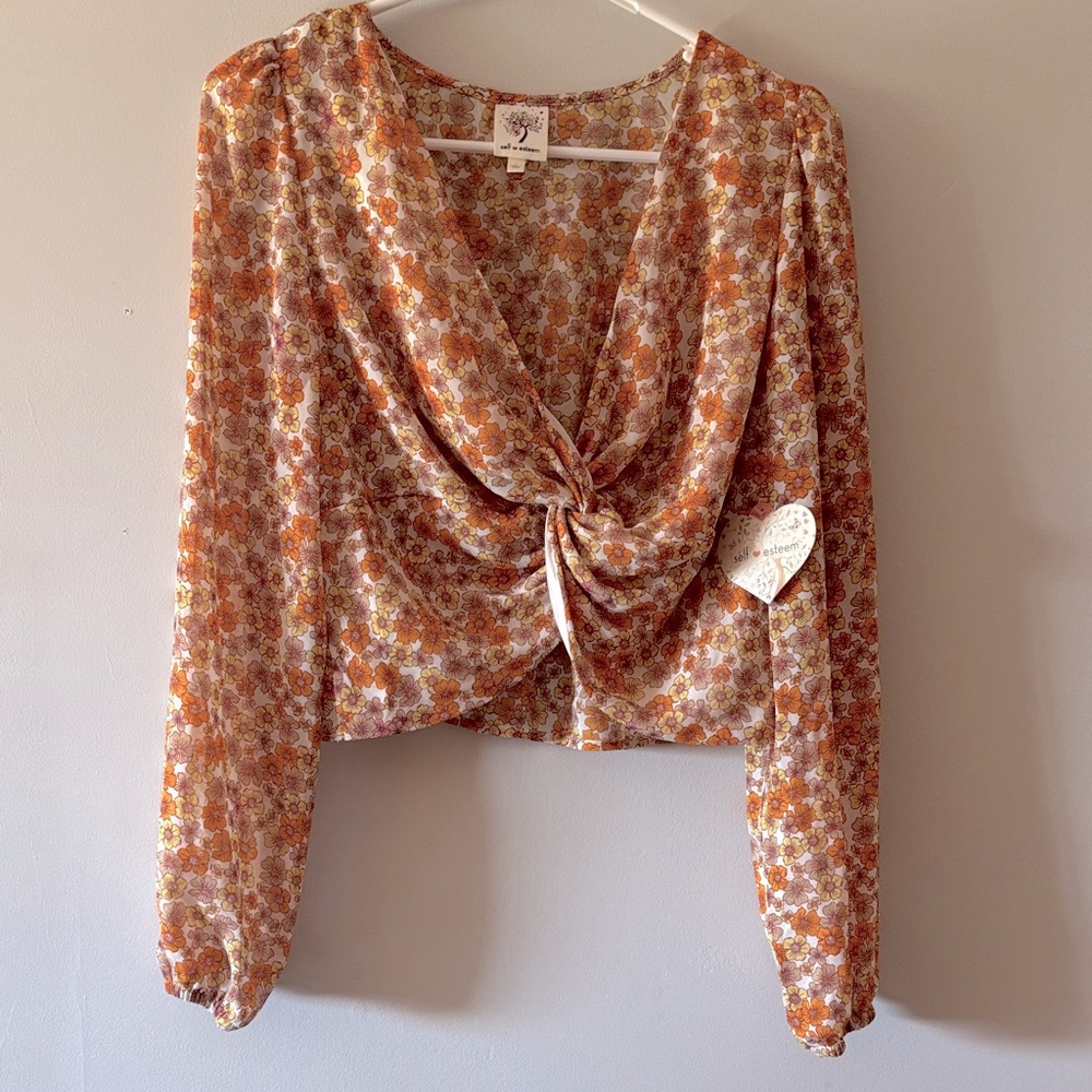 New Self Esteem Cropped Autumn Floral twist knot Top large